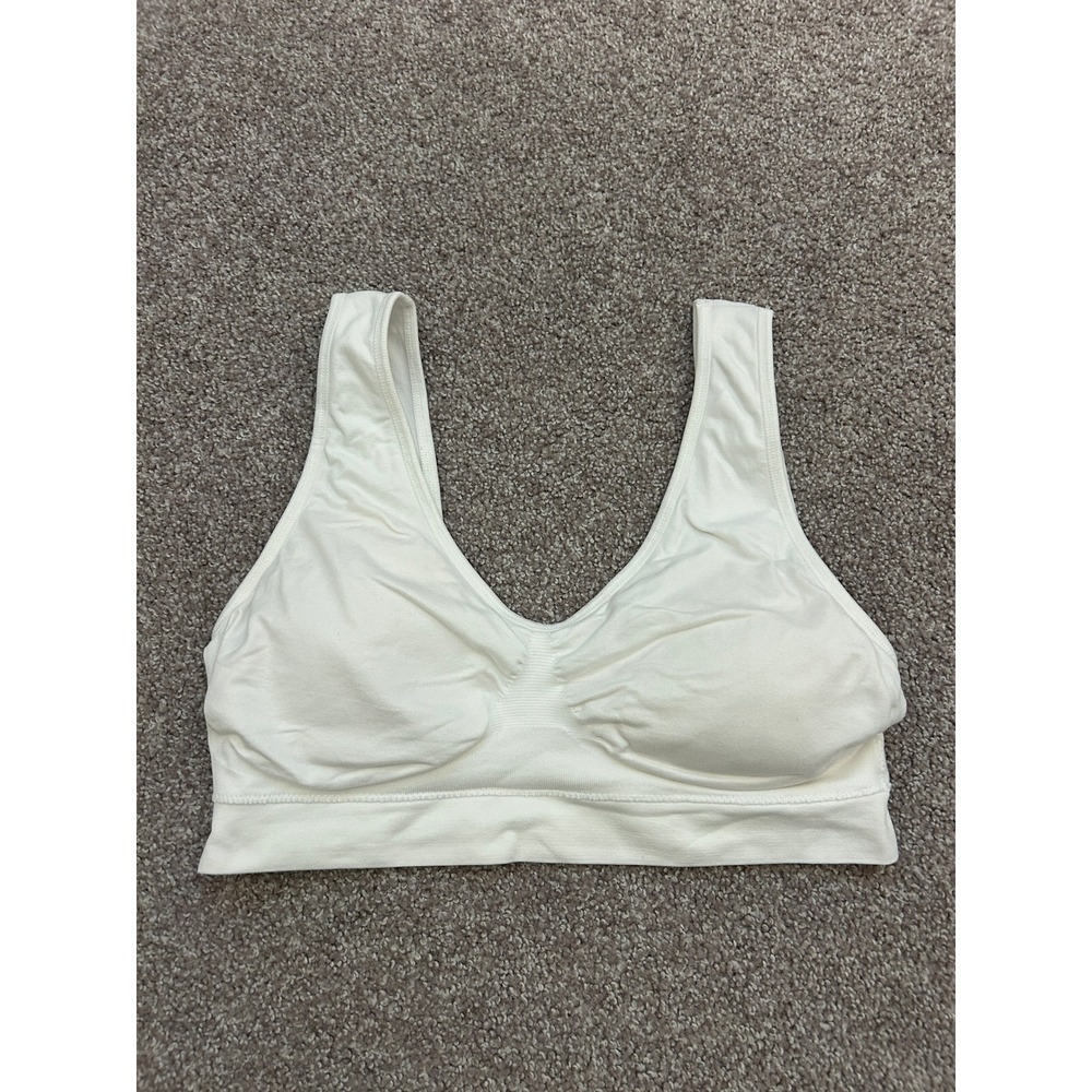 Genie Bra Wireless Bralette Womens 3X White Excellent Padded Seamless V-Neck